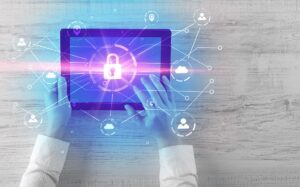 Hand Using Tablet With Network Security And Online Storage System Concept