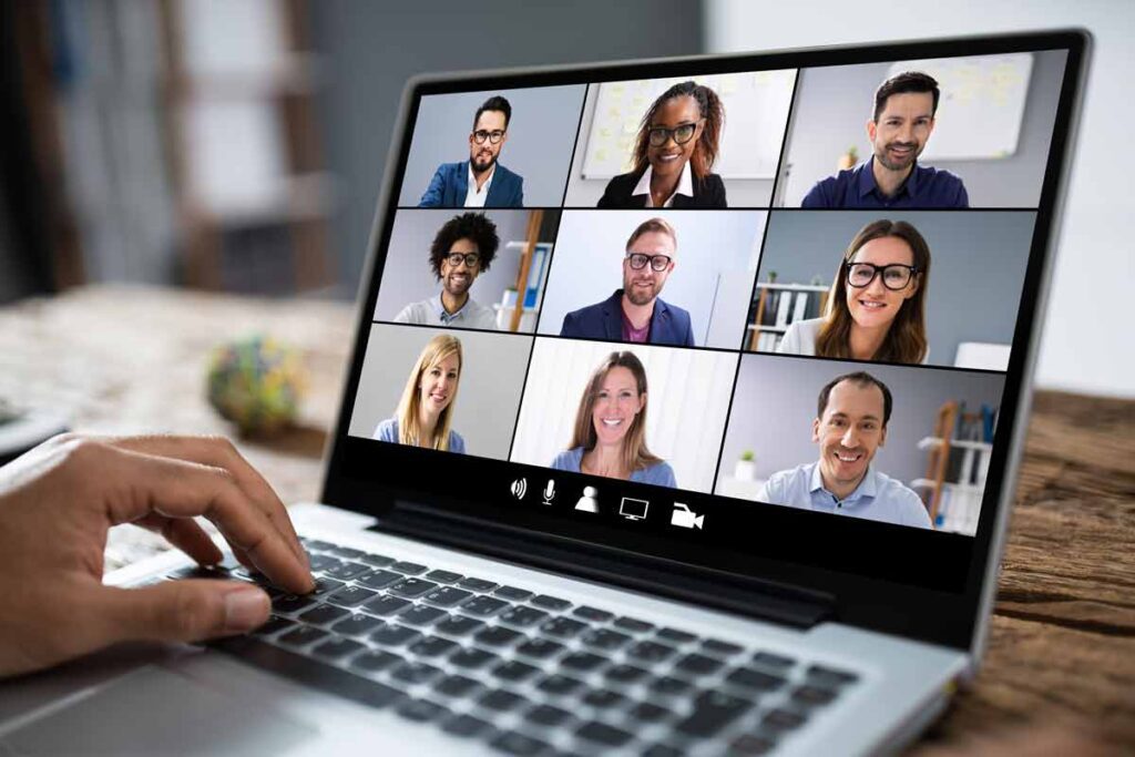 laptop screen showcasing video conference
