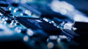blue-lit image of internal computer board