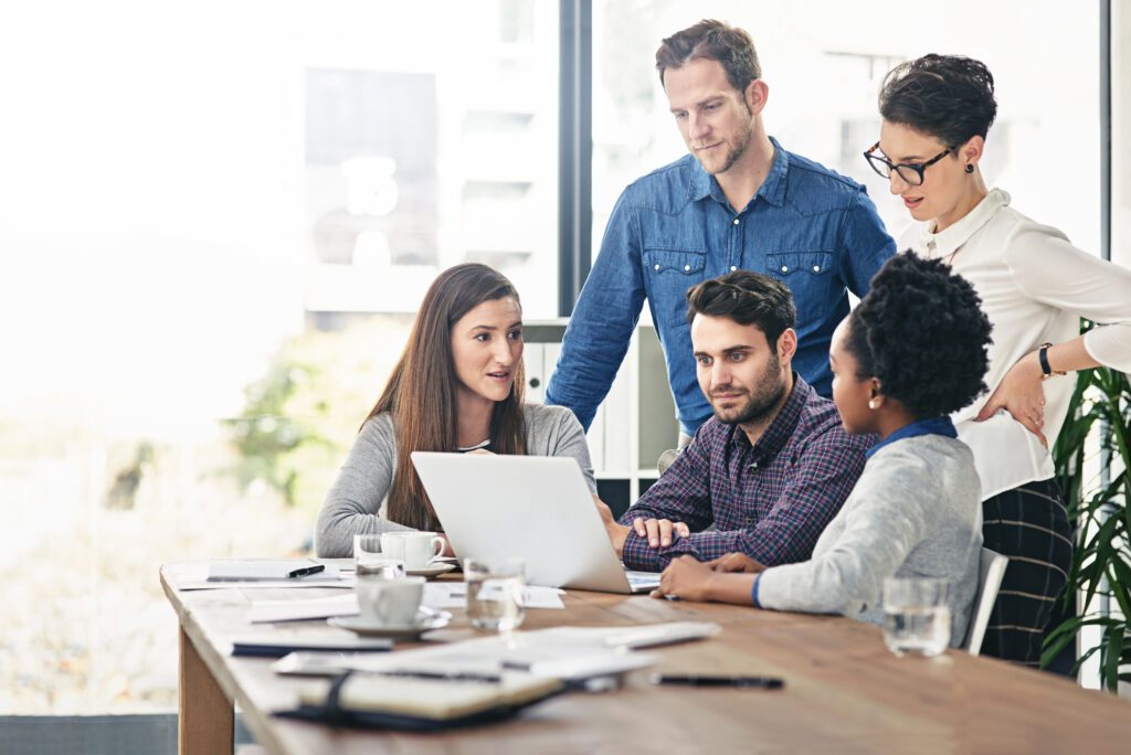small group of employees having a meeting